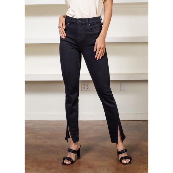 Pistola Teagan Vented Straight Jeans Size 28 Dark Vinyl Black High Rise Slit - Picture 2 of 15